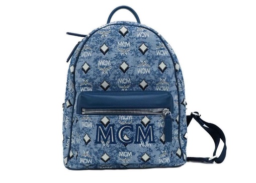 MCM Stark  Blue Vintage Jacquard Monogram Logo Fabric Backpack Bookbag