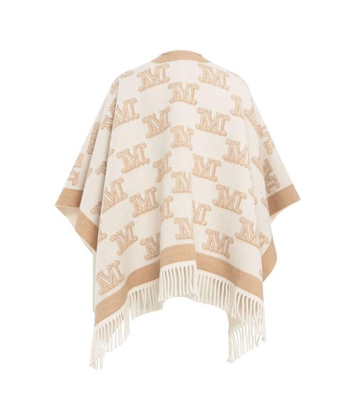 Max Mara Studio All-Over Logo Patterned Fringed Edge Cape