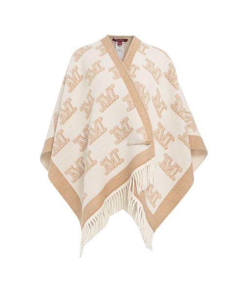 Max Mara Studio All-Over Logo Patterned Fringed Edge Cape