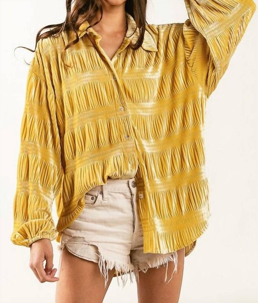 textured button-up shirt in yellow