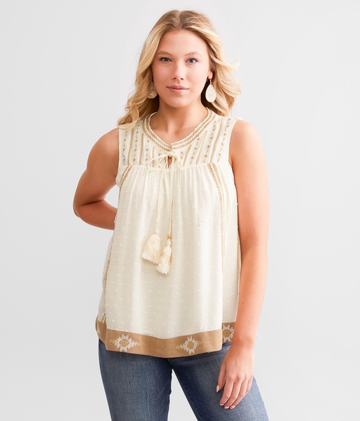 Nubby Floral Embroidered Tank Top