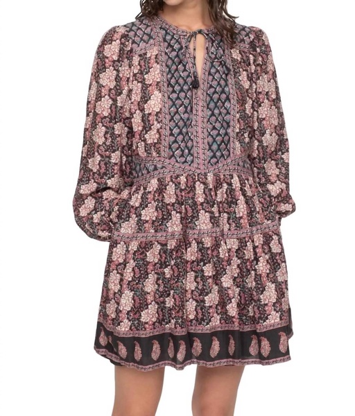 donna print long sleeve dress in multi