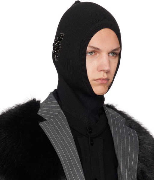 Black Pointed Merino Silk Knit Balaclava