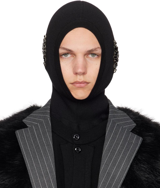 Black Pointed Merino Silk Knit Balaclava