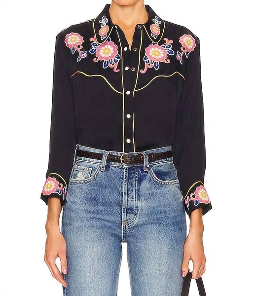 the gaucho top in navy country floral embroidery