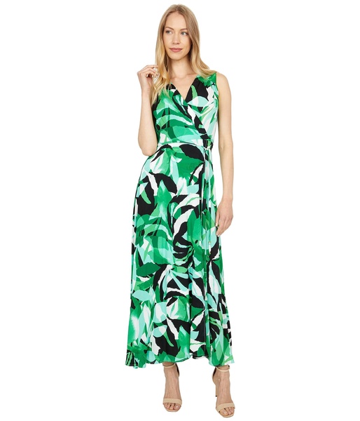 Calvin Klein Sleeveless Faux Wrap Maxi Dress with Tie Waist