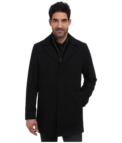 Cole Haan Men's Classic Melton Top Coat with Faux Leather Details