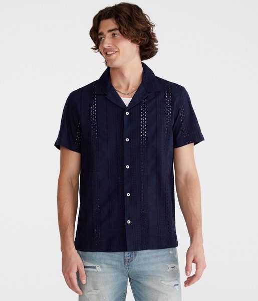 short sleeve textured eyelet shirt