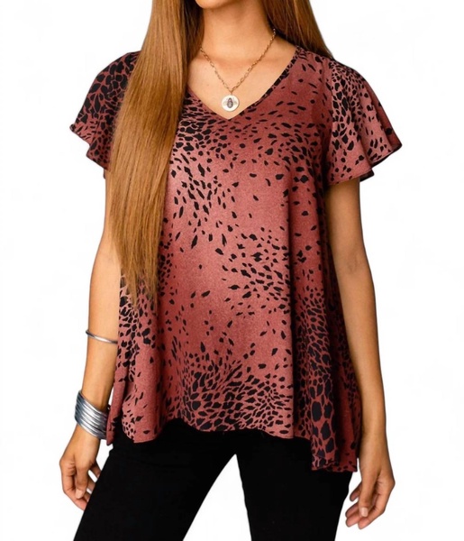 avril flutter sleeve v-neck top in puma