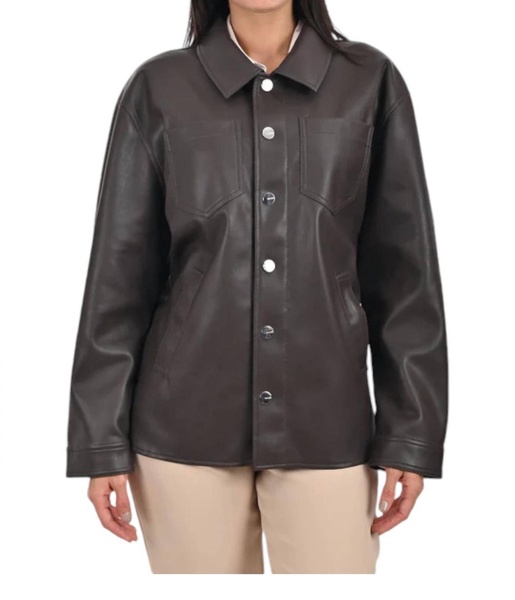 faux leather shacket in brown