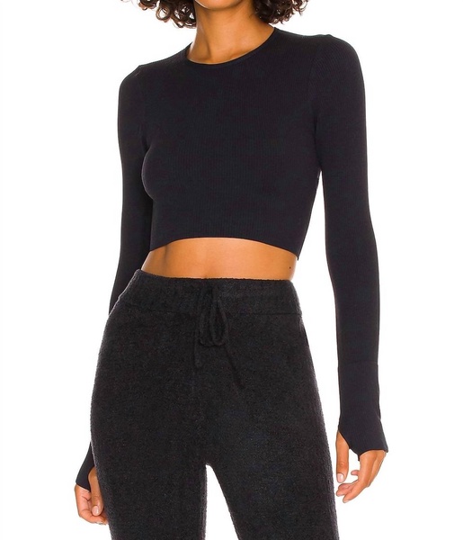 serene twist back long sleeve top in black