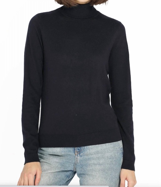 supima cotton cash l/s turtleneck pullover in black