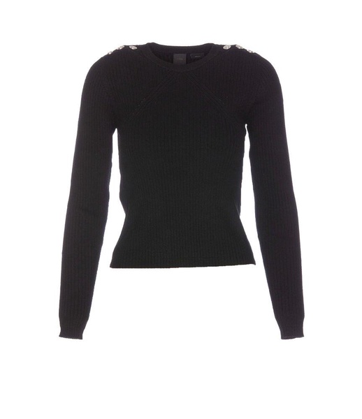 Pinko Love Birds-Embossed Studded Crewneck Jumper