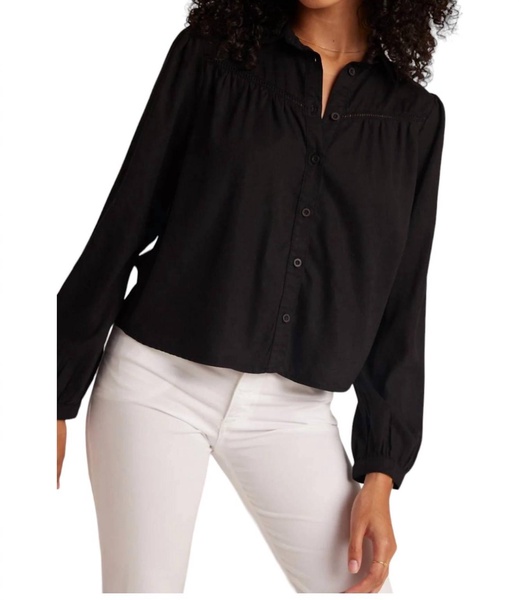 ladder trim long sleeve blouse in black