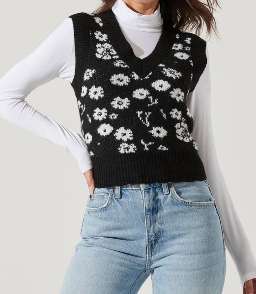 primrose v neck vest in black white