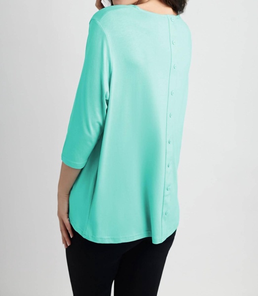 button-back scoop neck top in teal