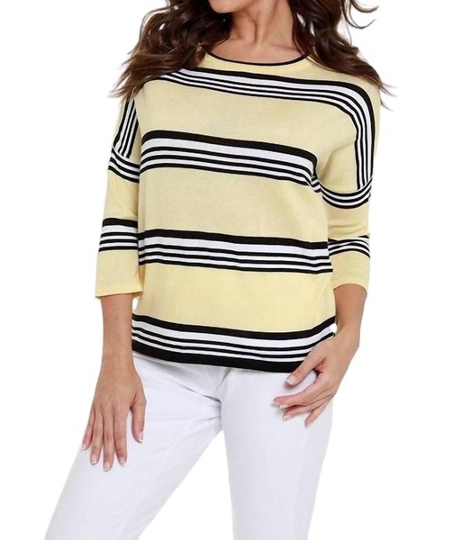 striped 3/4 sleeve top in yellow