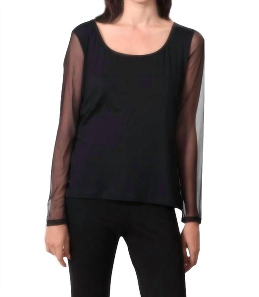 sheer-sleeved top in black