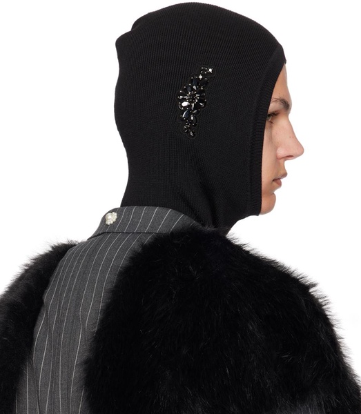 Black Pointed Merino Silk Knit Balaclava