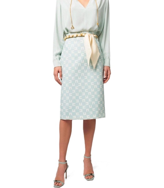 Elisabetta Franchi Acqua Monogram Belted Skirt