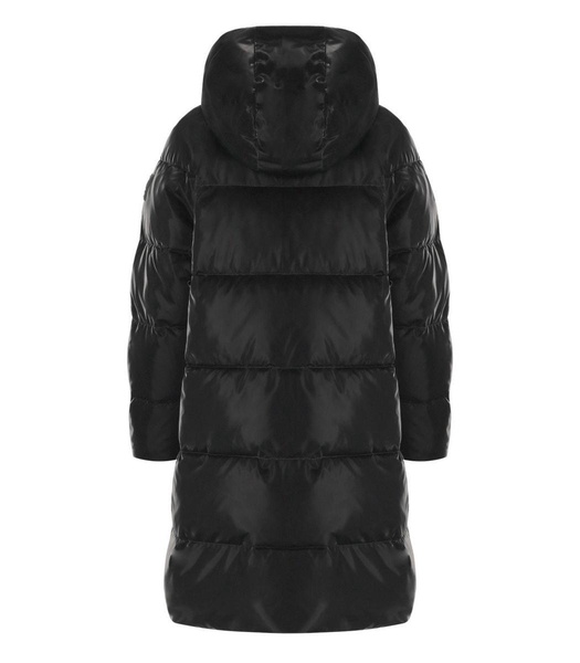 elisabetta franchi black satin hooded padded coat