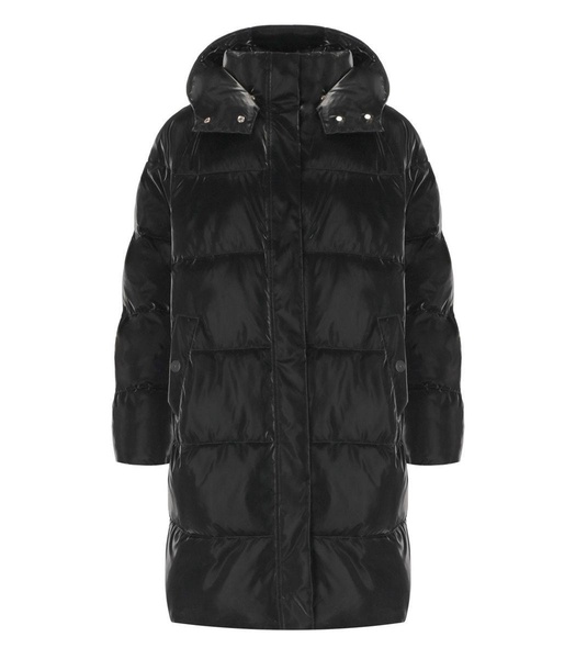 elisabetta franchi black satin hooded padded coat