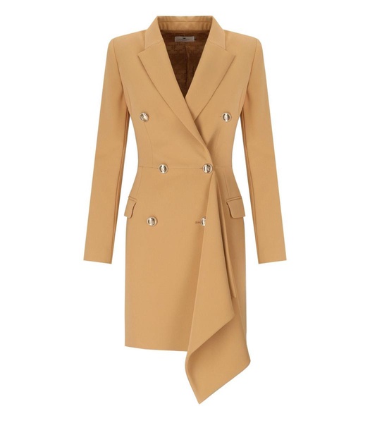 elisabetta franchi bronze double-breasted coat dress with ruffles