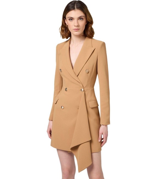 elisabetta franchi bronze double-breasted coat dress with ruffles