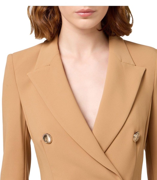 elisabetta franchi bronze double-breasted coat dress with ruffles