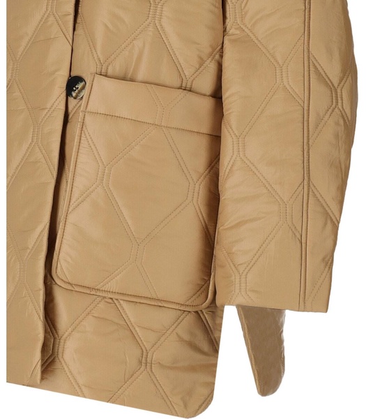 Beige Quilted Down Jacket with Hood in Recycled Nylon Woman