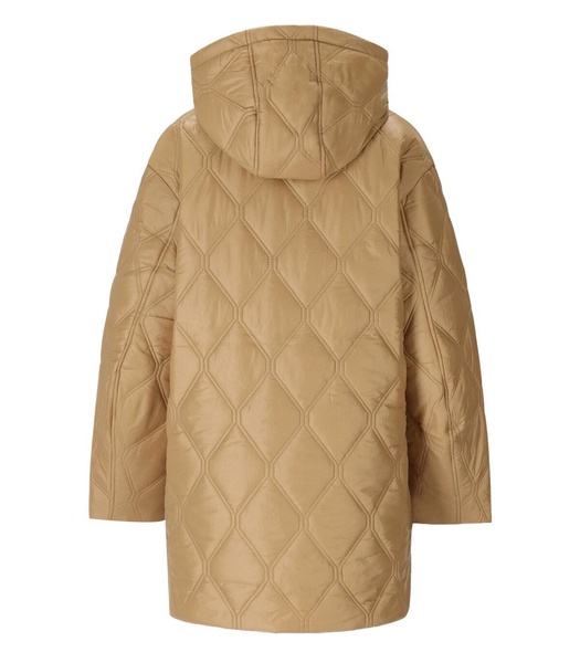 Beige Quilted Down Jacket with Hood in Recycled Nylon Woman