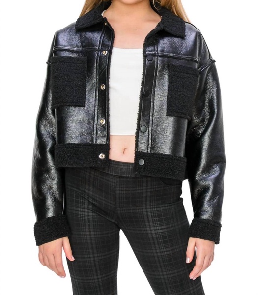 girl's reversible sherpa trucker jacket in black