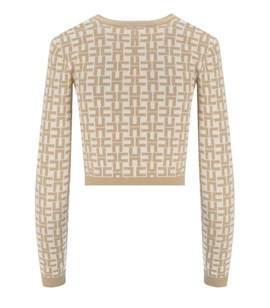 Elisabetta Franchi Monogram-Jacquard Cropped Zipped Cardigan