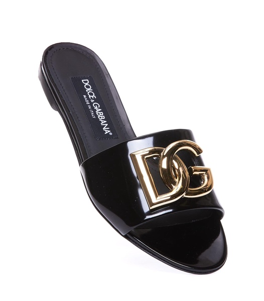 logo-plaque patent leather slides