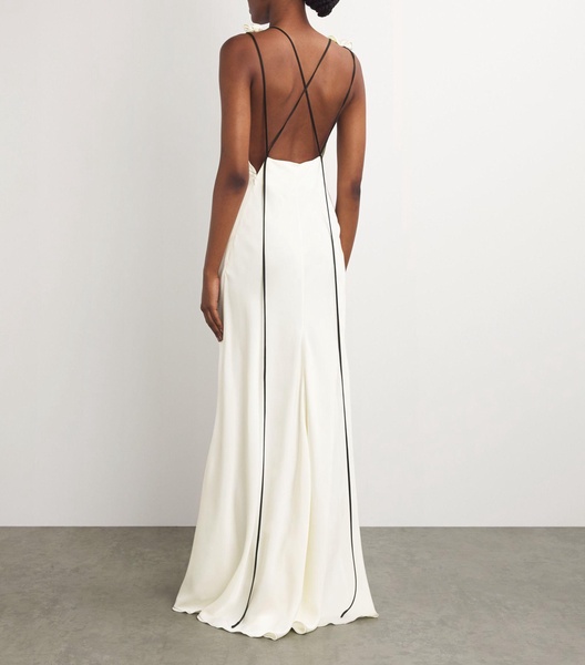 Satin Gathered-Shoulder Gown 