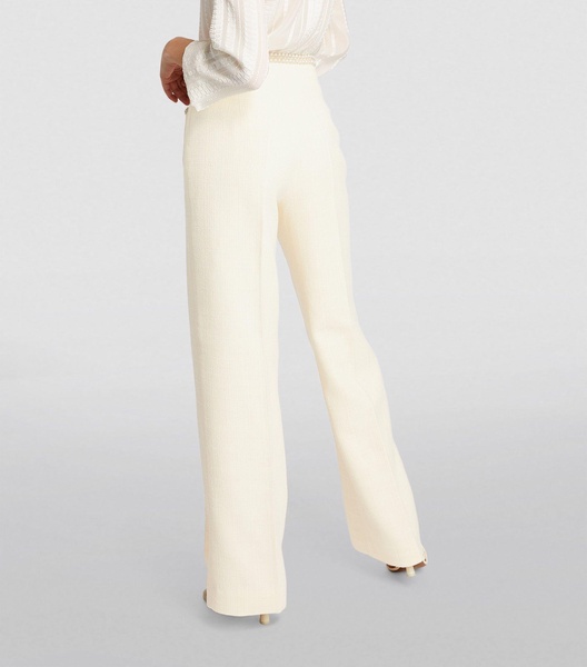 Tweed Bead-Trim Tailored Trousers