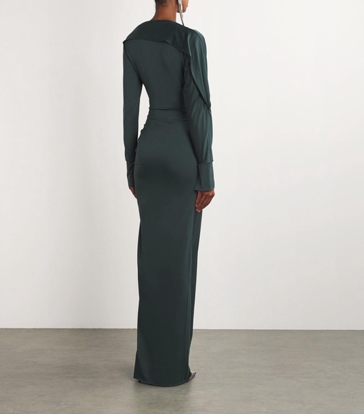 Slash-Neck Long-Sleeve Gown