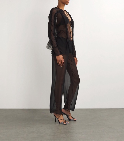 Silk Sheer Wide-Leg Trousers