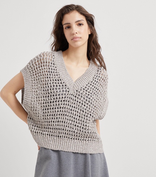 Silk-Linen Net Sweater Vest