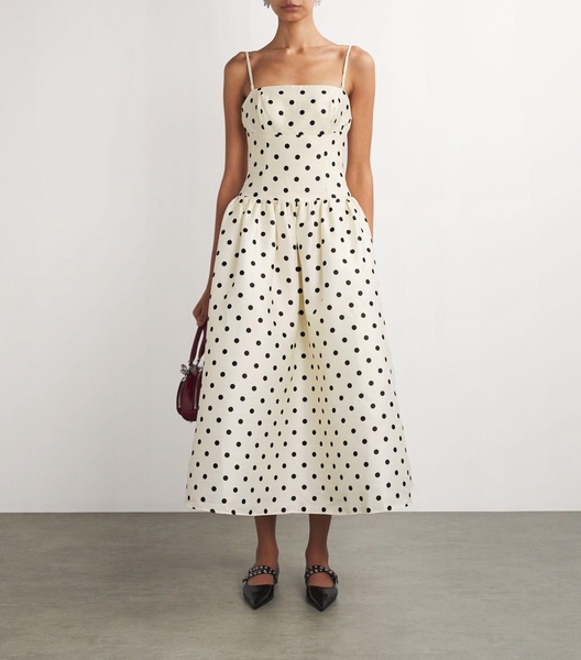 Taffeta Polka-Dot Midi Dress