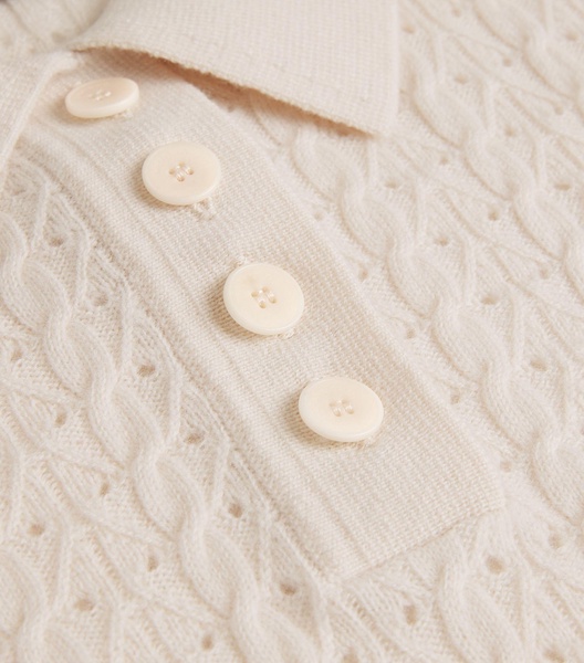 Wool-Cashmere Eyelet Polo Top