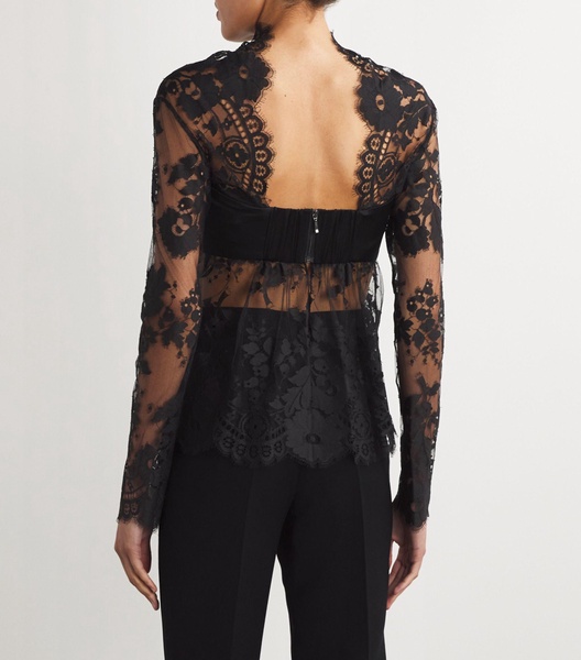 Silk-Trim Lace Bodice Blouse