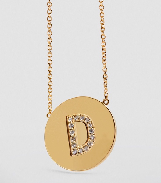 Yellow Gold and Diamond Letter Disc D Necklace