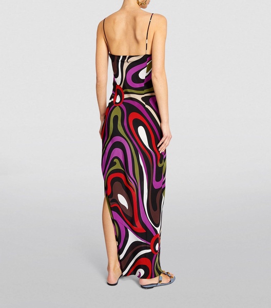 Silk Marmo Print Maxi Dress