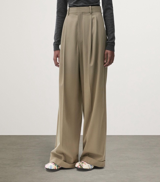 Cotton-Silk Gabardine Pleated Trousers