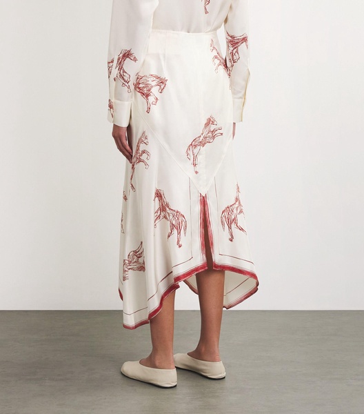 Silk Horse Print Midi Skirt