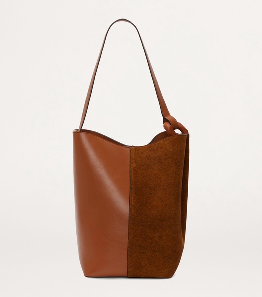 Suede and Leather Corner Bucket Bag