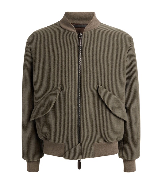 Wool-Blend Ribbed Bomber Jacket 