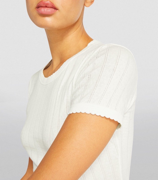 Rib-Knit Pointelle T-Shirt