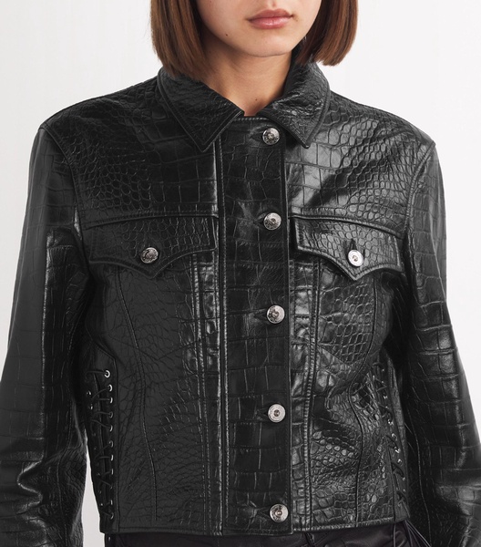 Leather Croc-Embossed Jacket 